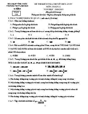 Đề thi kiểm tra chuyên đề lần IV môn Toán Lớp 11 - Mã đề 104 - Năm học 2018-2019 - Trường THPT Liên Sơn